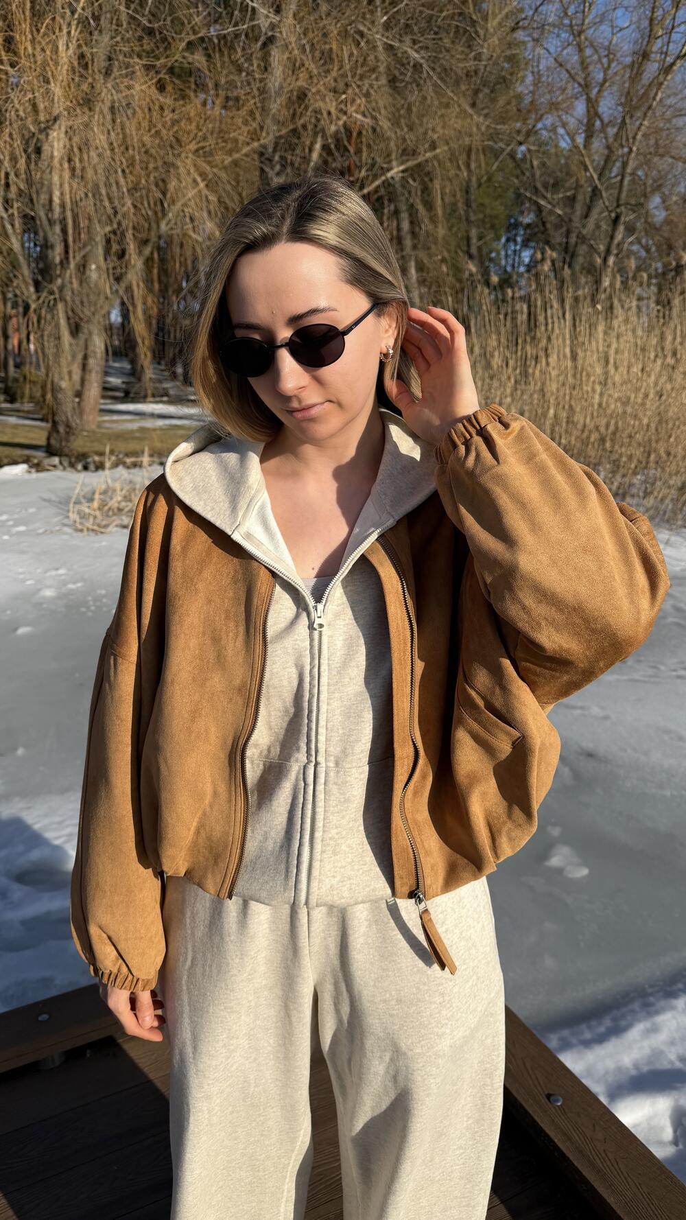 Бомбер без комірця 9077 Пісочний, M