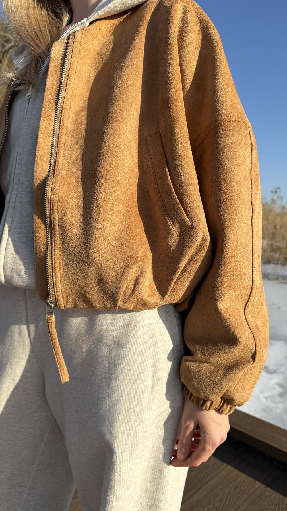 Бомбер без комірця 9077 Пісочний, L