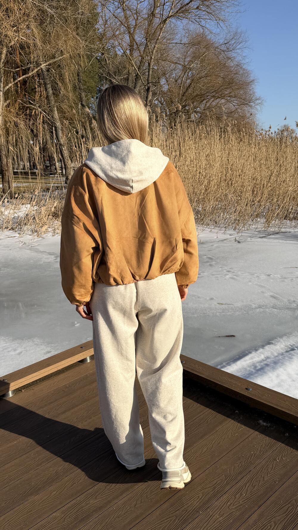 Бомбер без комірця 9077 Пісочний, L