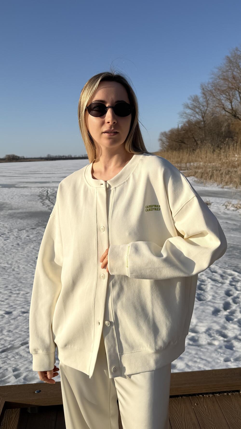 Кофта з ґудзиками carefree Кремовий, Oversize