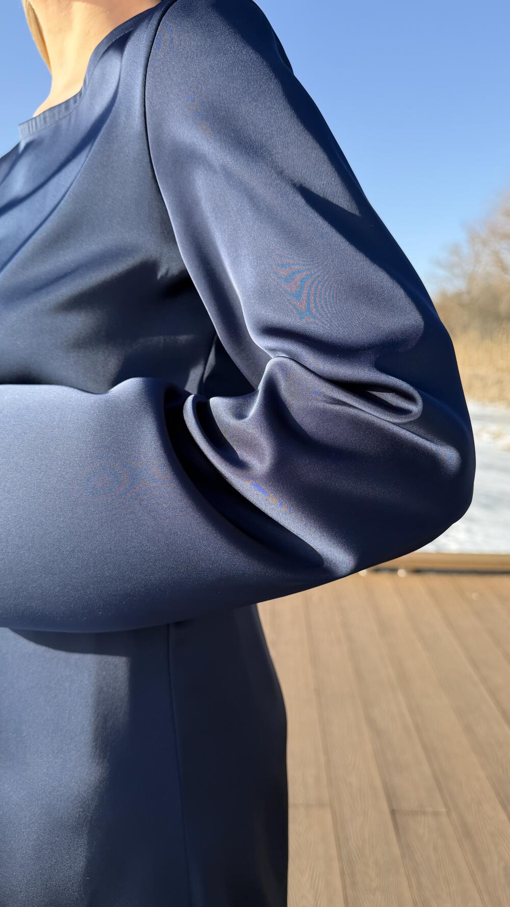 Костюм сатиновий, блуза без застібок та брюки Morfin Синій, M