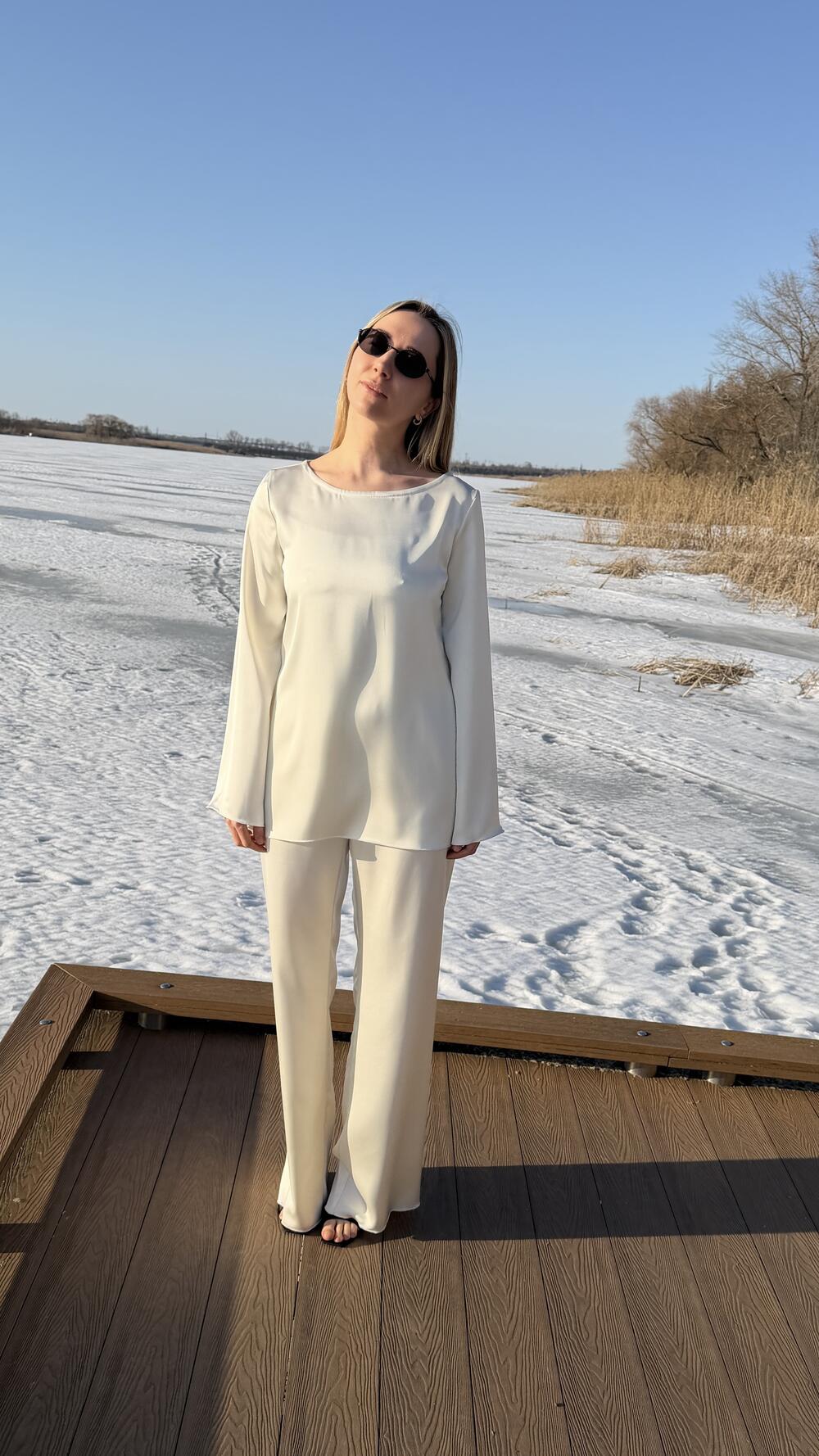 Костюм сатиновий, блуза без застібок та брюки Morfin 