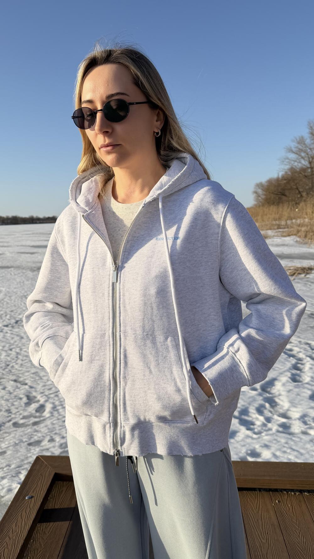 Худі з вишивкою Conviction Сірий, Oversize