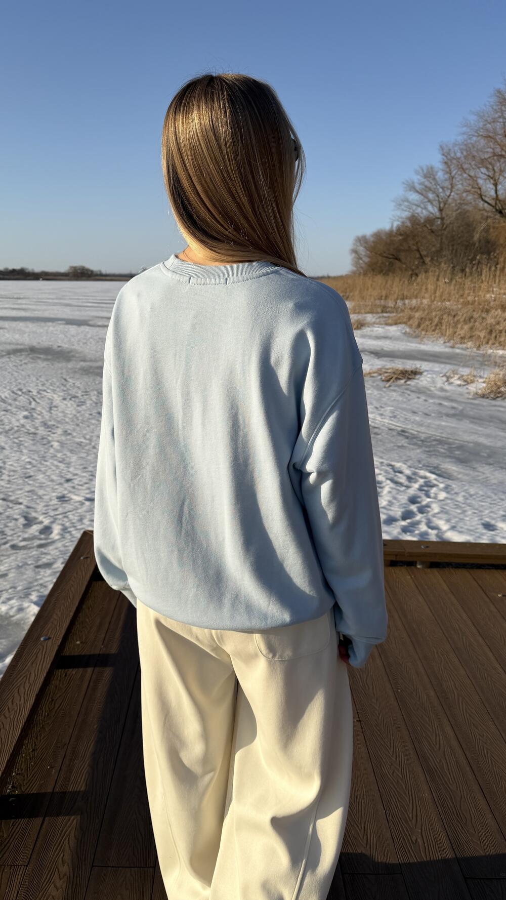 Світшот з нашивкою на грудях Good vibes Блакитний, Oversize