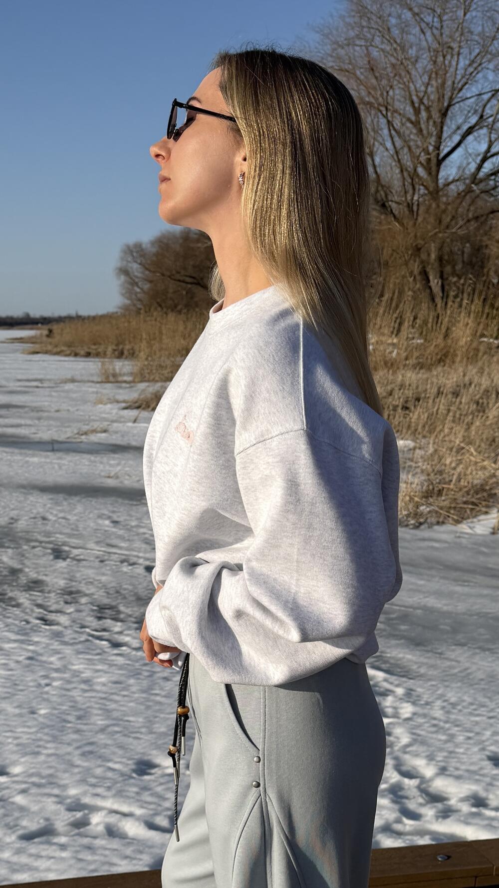 Світшот з декоративною вишивкою Smooth Mood Сірий меланж, Oversize