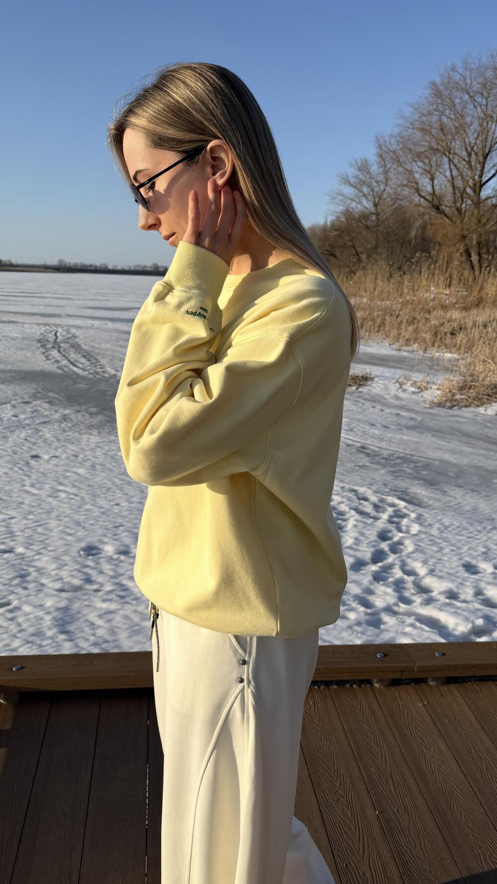 Світшот з нашивкою на грудях Good vibes Жовтий, Oversize