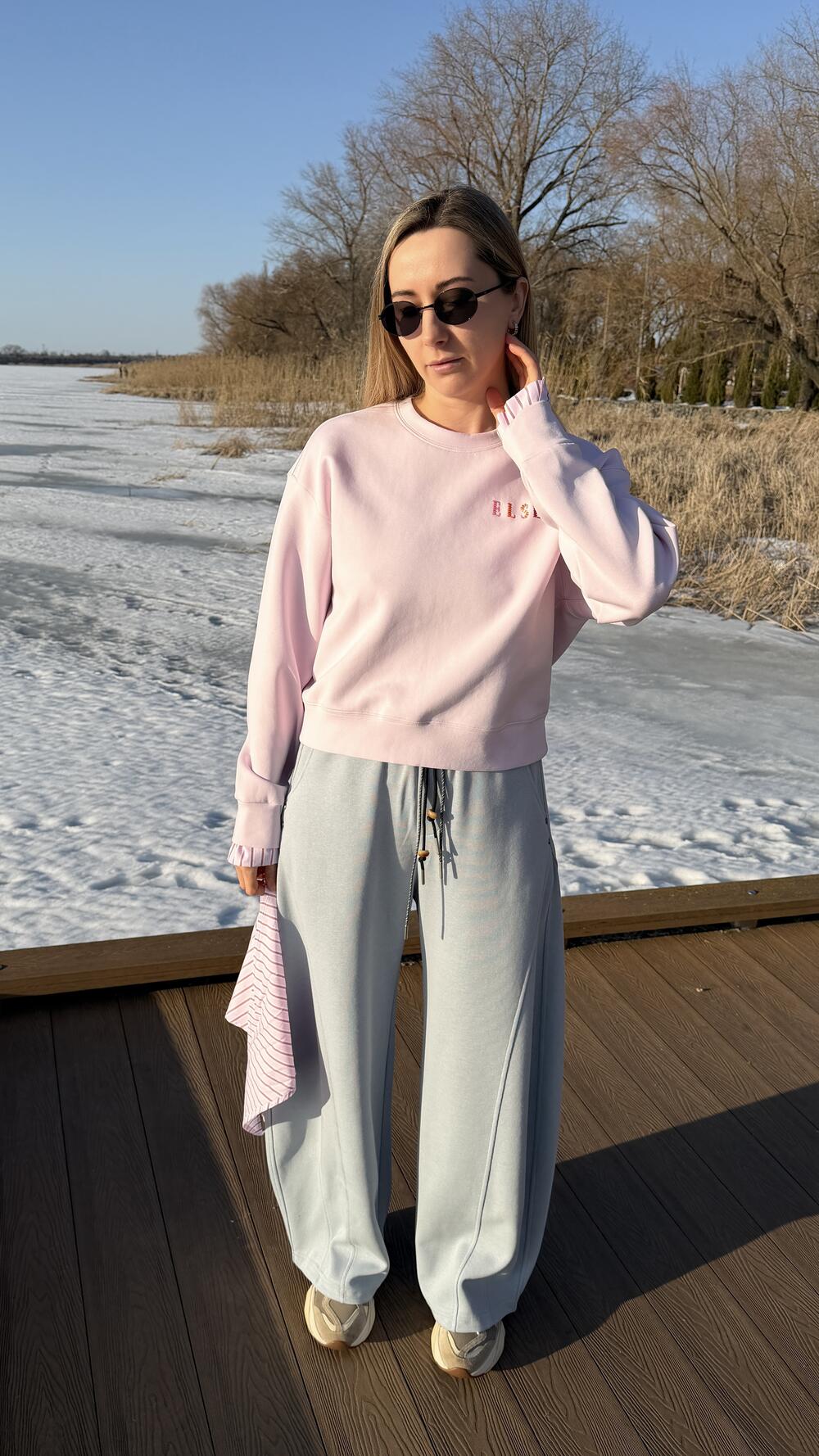 Світшот комбінований з двох тканин виш. Else Рожевий, Oversize