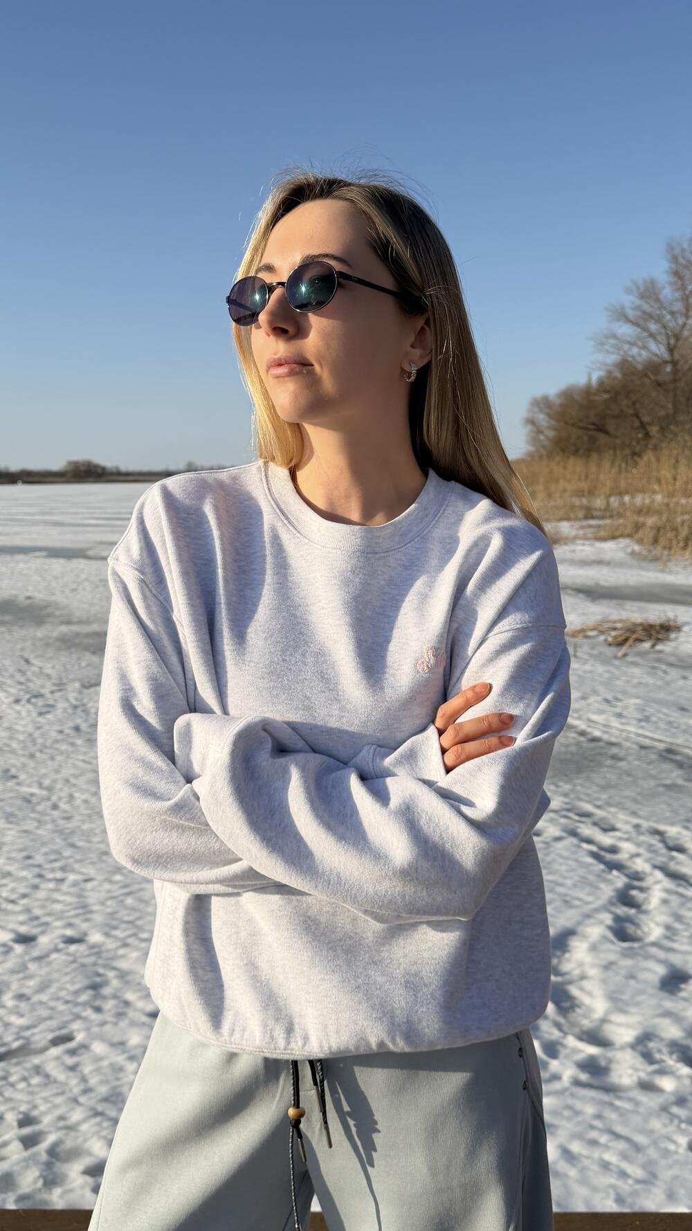 Світшот з декоративною вишивкою Smooth Mood Сірий меланж, Oversize