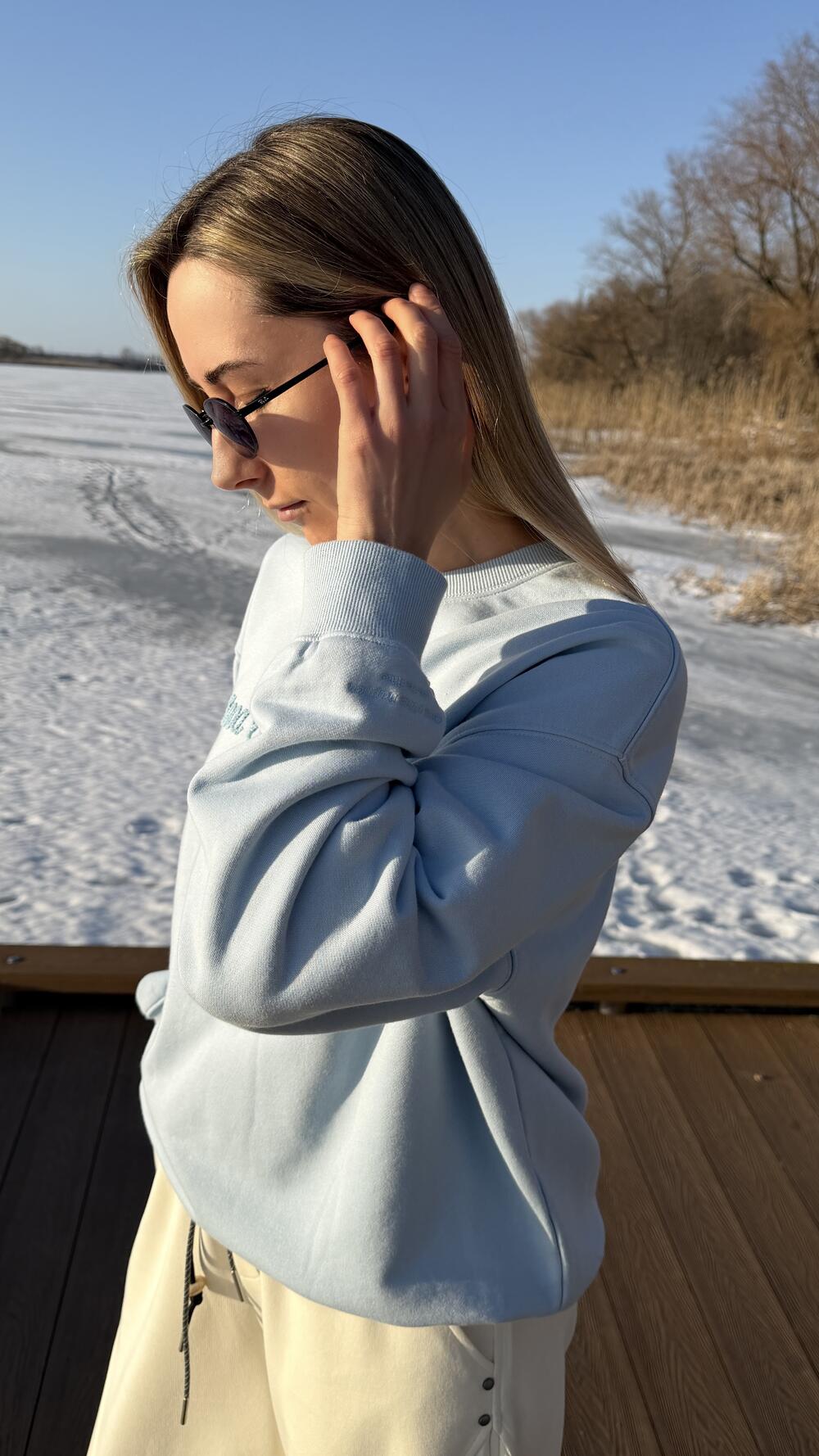 Світшот з нашивкою на грудях Good vibes Блакитний, Oversize