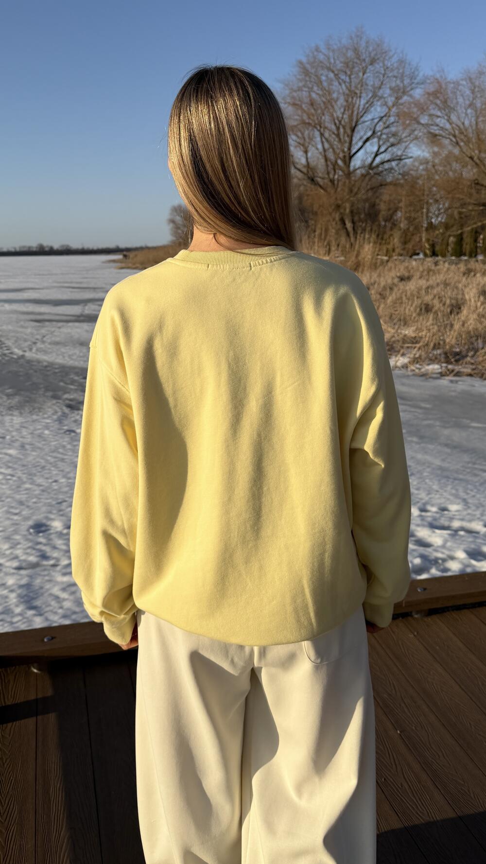 Світшот з нашивкою на грудях Good vibes Жовтий, Oversize