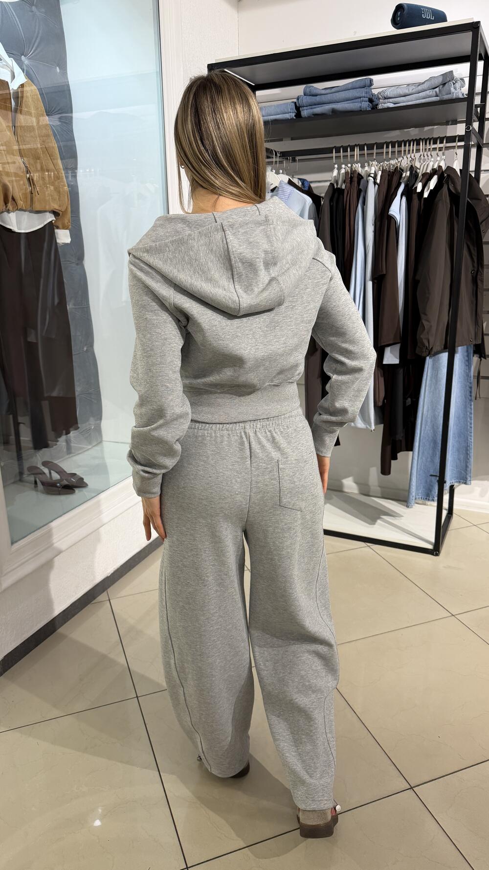 Костюм з вкороченим світшотом та брюками трансформерами Сірий, M