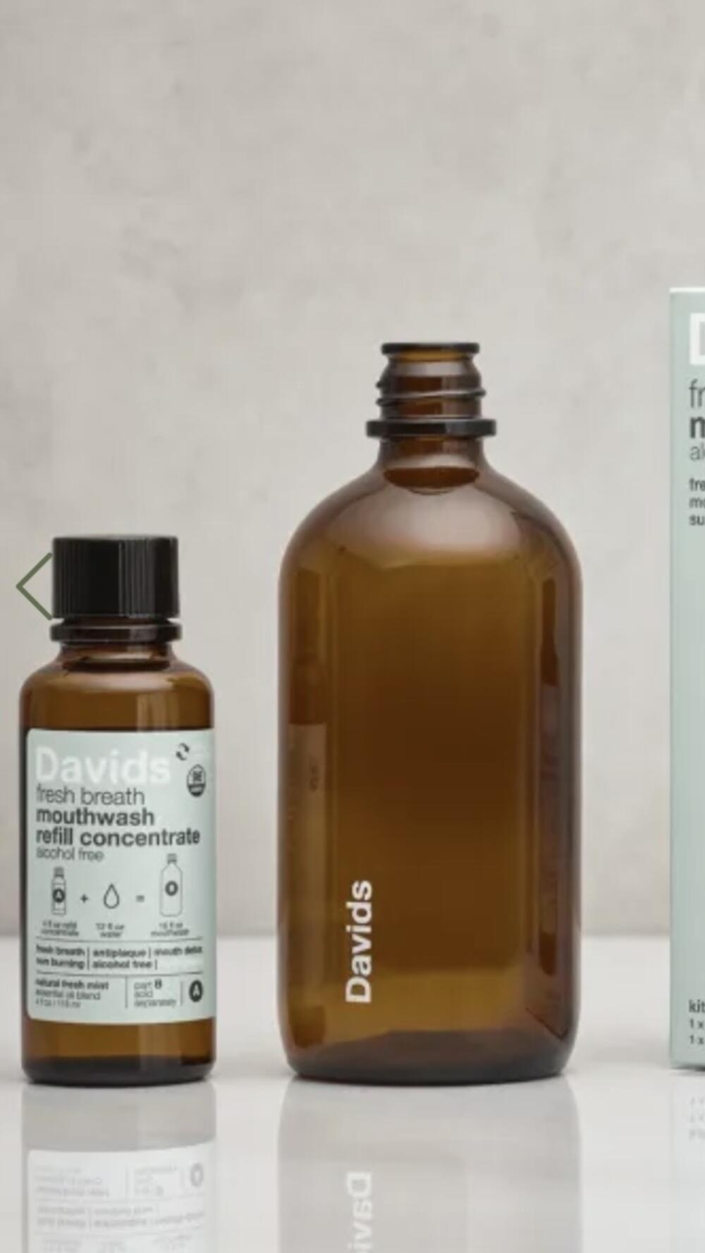 Ополіскув. Davids Hydroxi  / Натур.свіжа мʼята /повний набір для полоск. рота з  скляною пляшкою 118/473