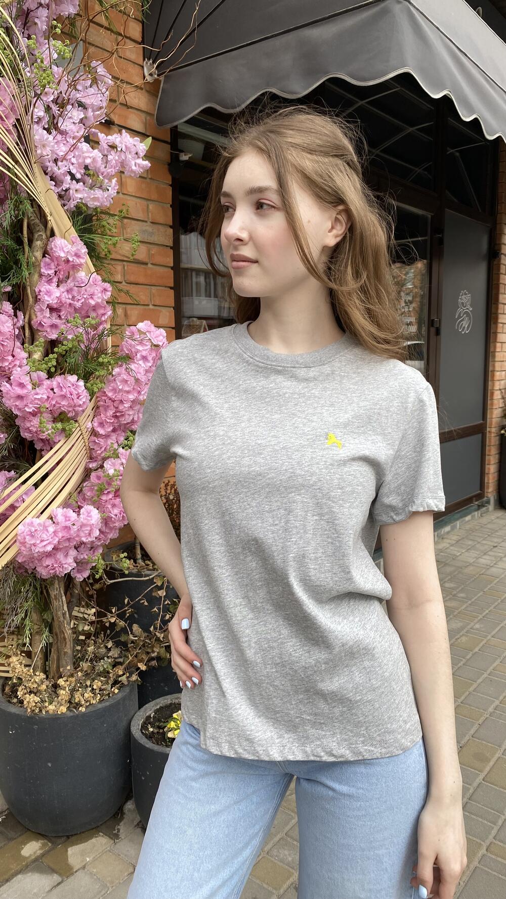 Футболка з вишитою міні конячкою Сірий меланж, Oversize