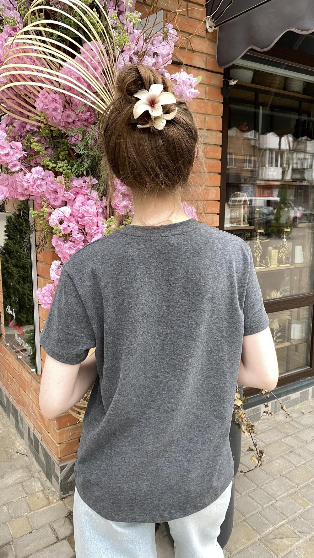 Футболка без принту 61903 Графітовий, Oversize