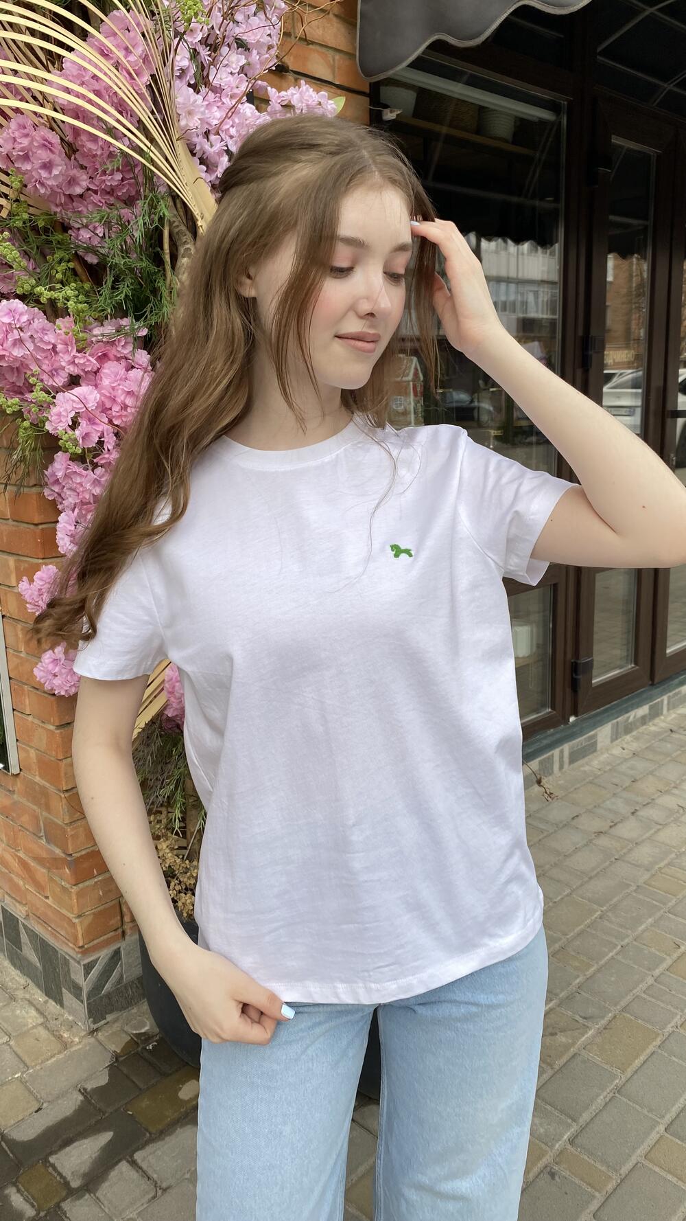 Футболка з вишитою міні конячкою Білий, Oversize