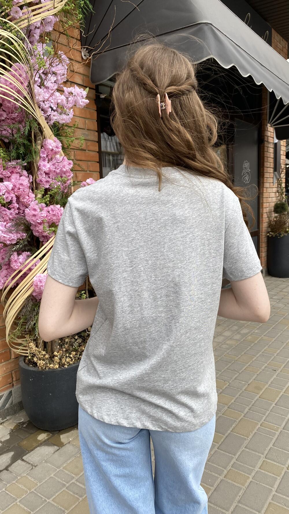 Футболка з вишитою міні конячкою Сірий меланж, Oversize
