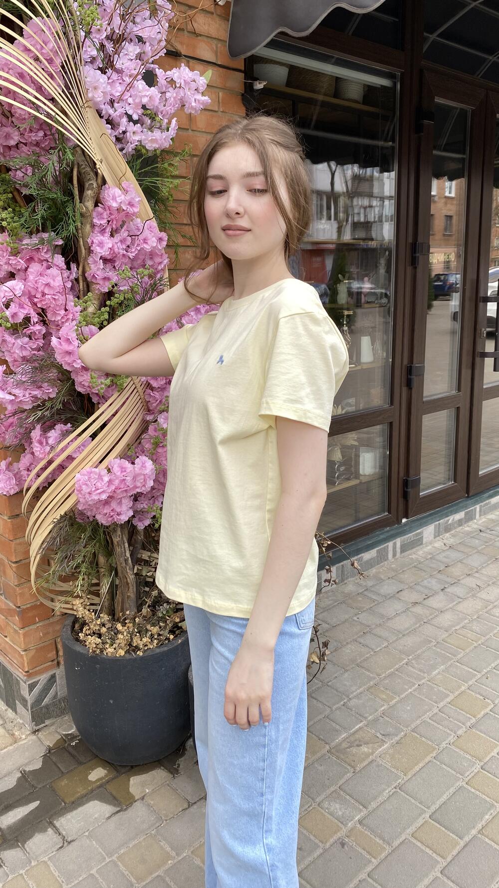 Футболка з вишитою міні конячкою Жовтий, Oversize