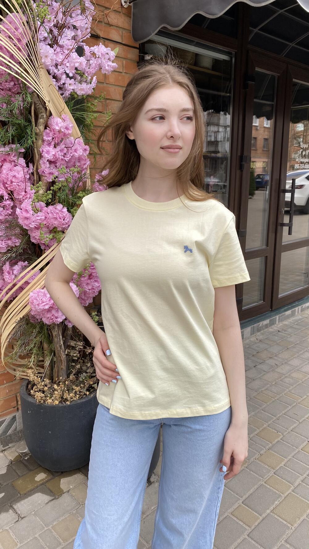 Футболка з вишитою міні конячкою Жовтий, Oversize