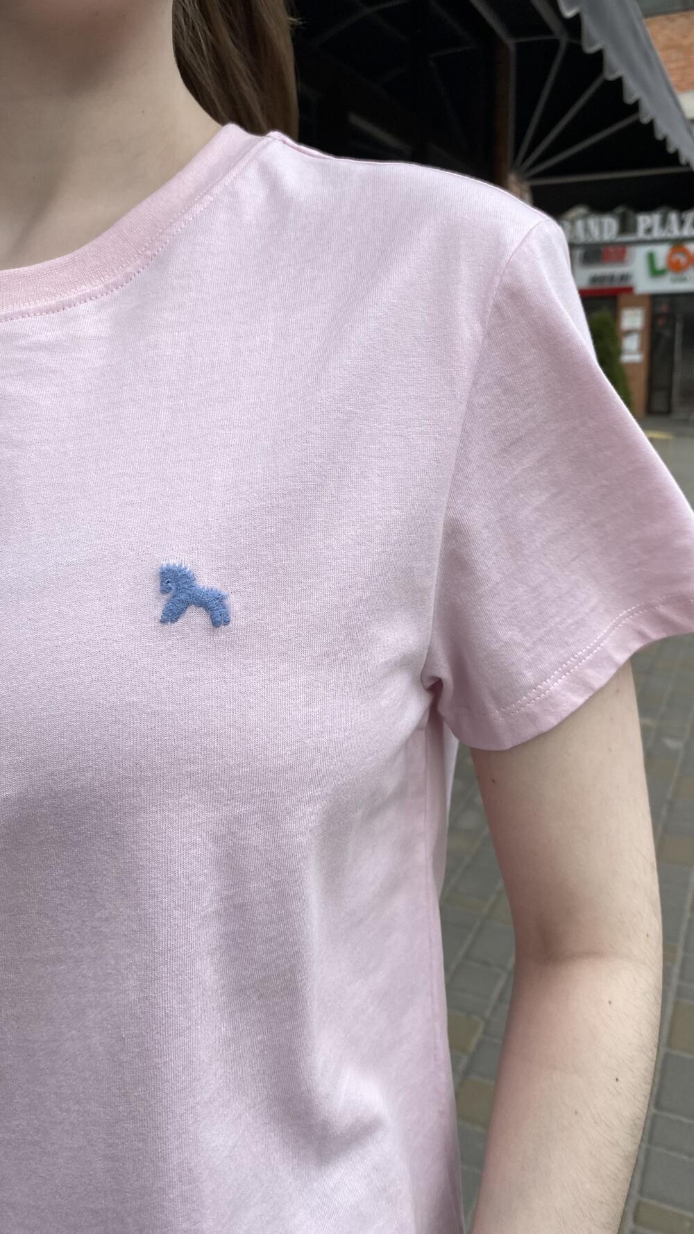 Футболка з вишитою міні конячкою Рожевий, Oversize
