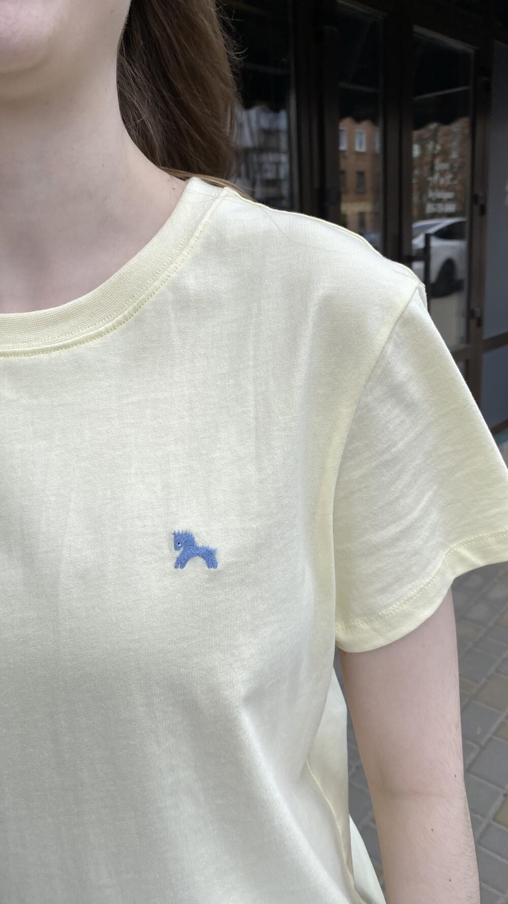 Футболка з вишитою міні конячкою Жовтий, Oversize