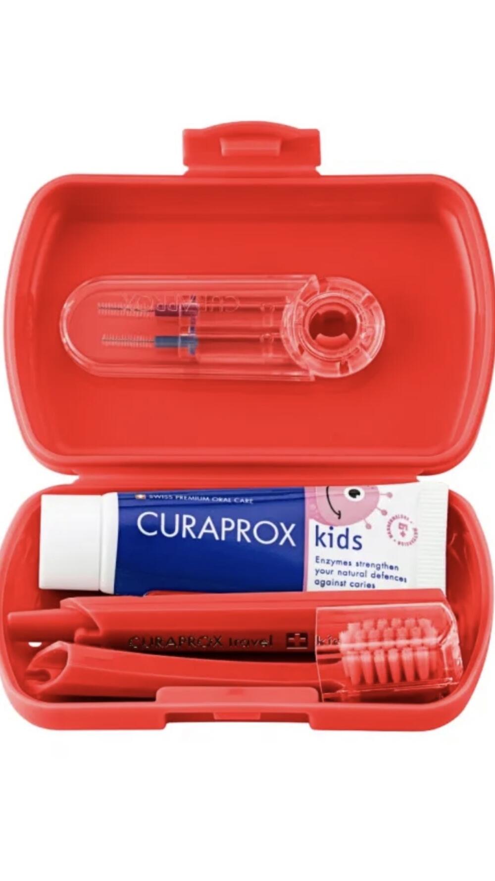 Дорожній набір дитячий (зубна щітка,паста та йоршик) Червоний