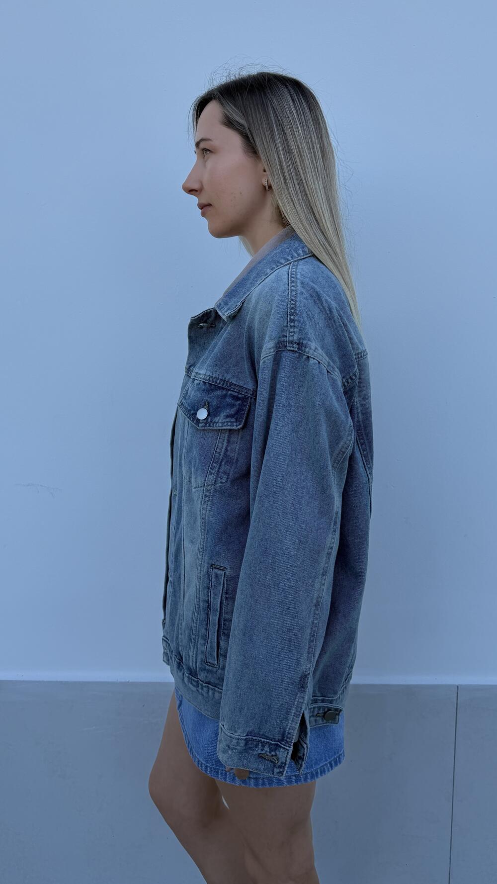 Жакет джинсовий з металевими ґудзиками Блакитний, Oversize