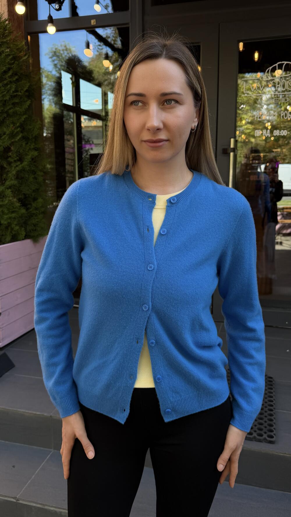 Кардиган з мілкими ґудзиками, гладкий Синій, Oversize