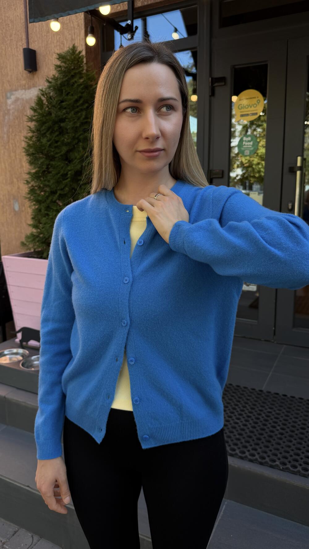 Кардиган з мілкими ґудзиками, гладкий Синій, Oversize
