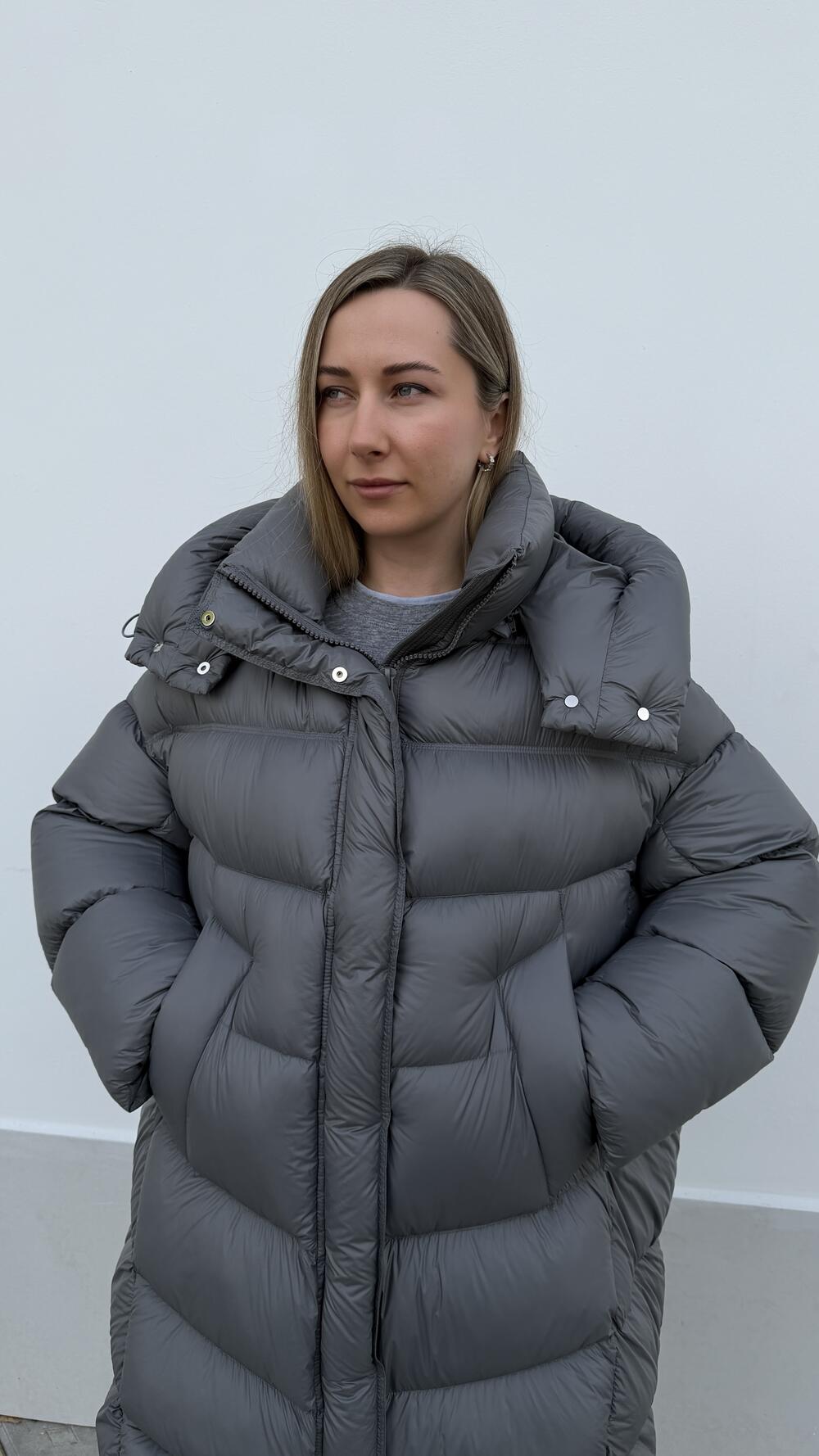 Куртка пухова до колін Liture Т. Сірий, M