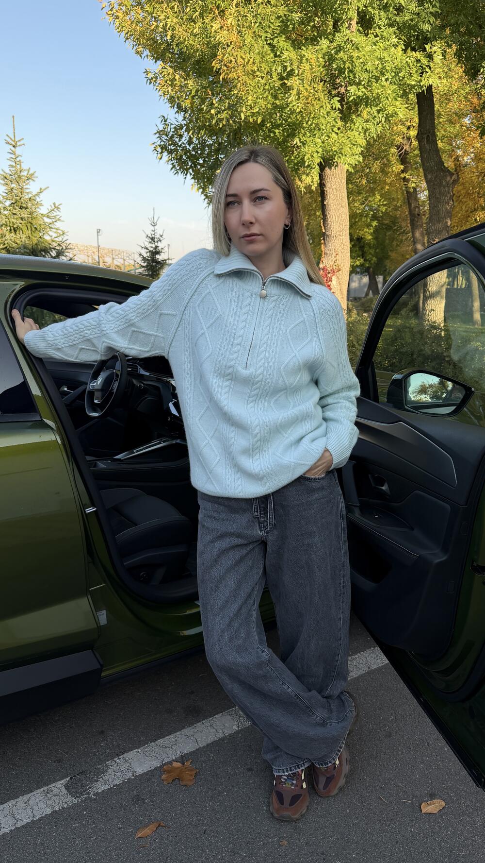 Светр подовжений, авіатор зі складн вʼязкою Блакитний, One size