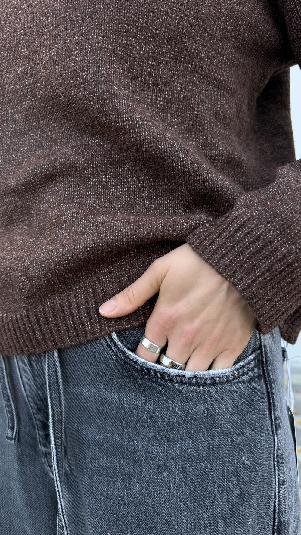 Светр з V вирізом меланжований Шоколадний, Oversize